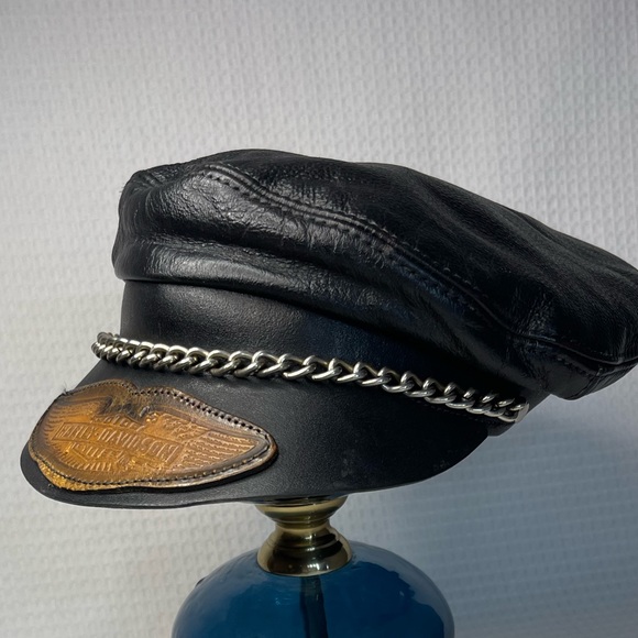 Harley Davidson Embossed Leather Captain Motorcycle Hat USA made Size L-XL - Picture 8 of 8